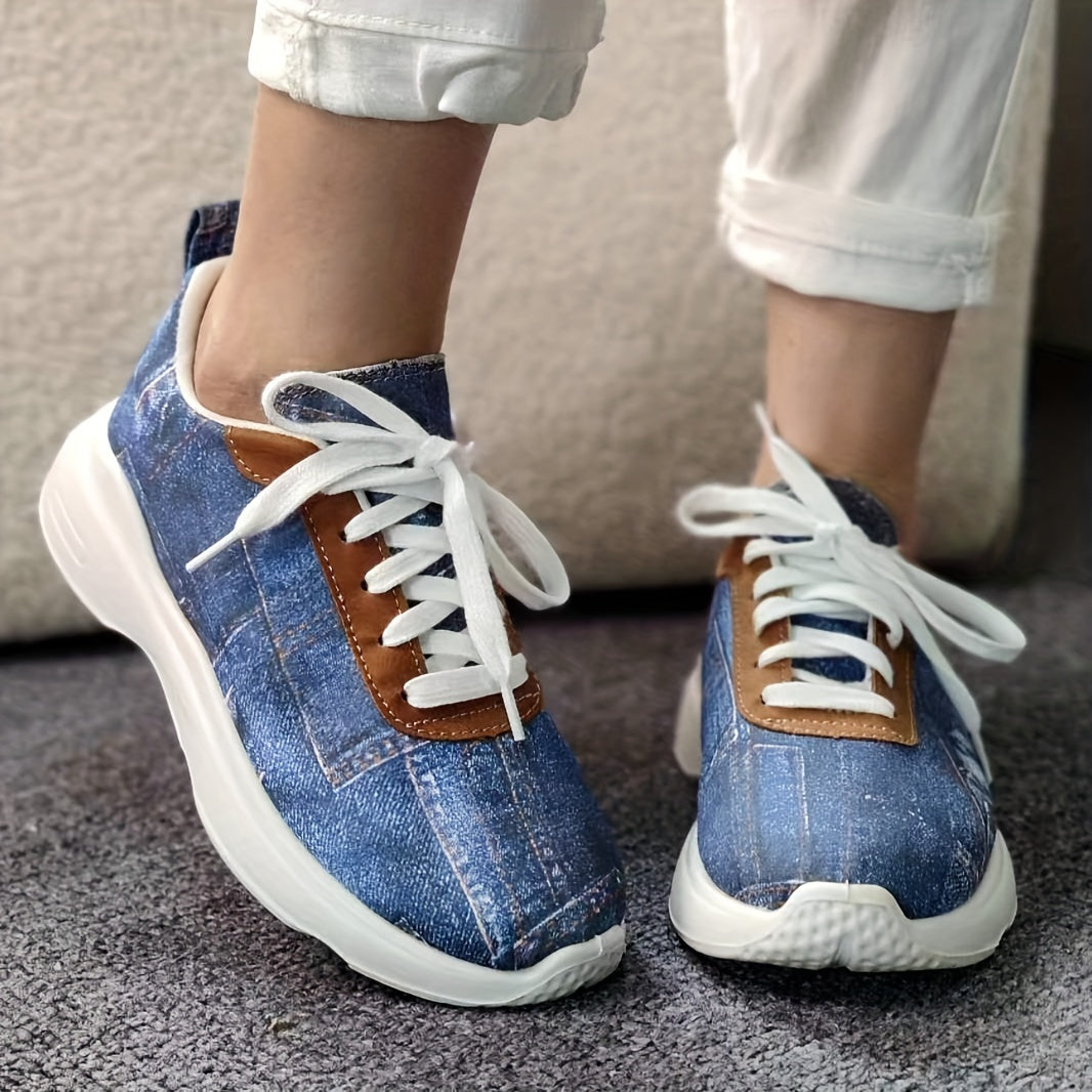 Women's Denim Breathable Flat Sneakers Solid Print Running Shoes