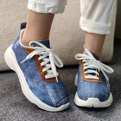 Women's Denim Breathable Flat Sneakers Solid Print Running Shoes