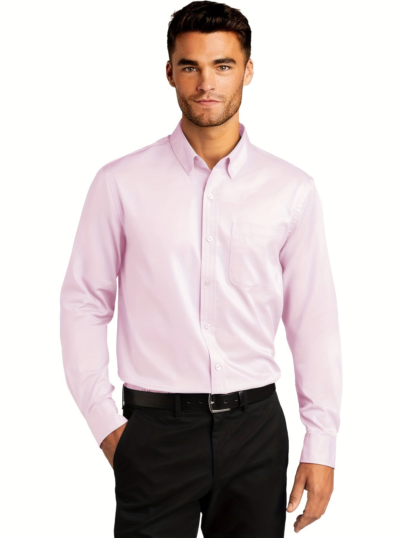 Men's Classic Button Up Shirt With Chest Pocket - Spring/Fall Business Attire