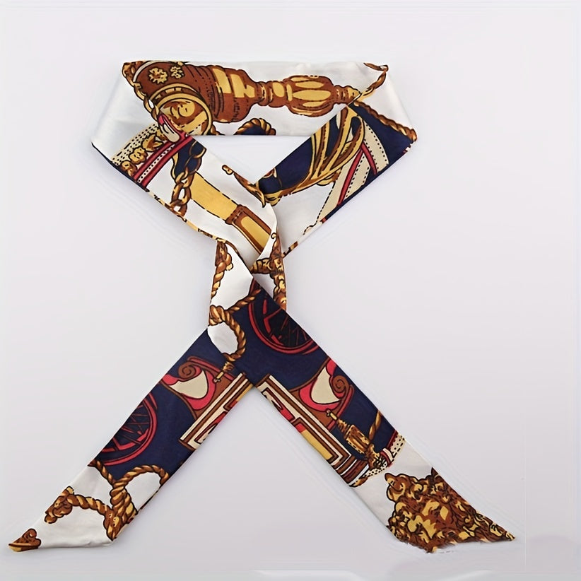 2pcs Skinny Scarf & Scarf Ring & Ribbon Neckerchief Set