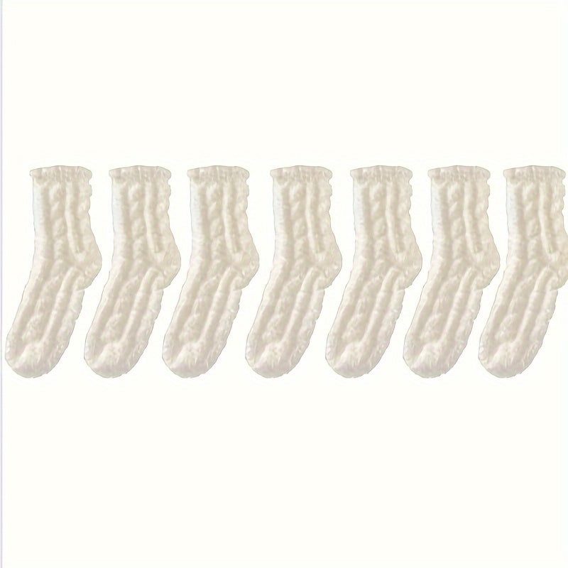7 Pairs Fuzzy Mid Tube Socks Women's Stockings