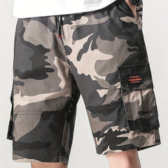 Men's Camo Cargo Shorts Elastic Waist Drawstring Summer Outdoor
