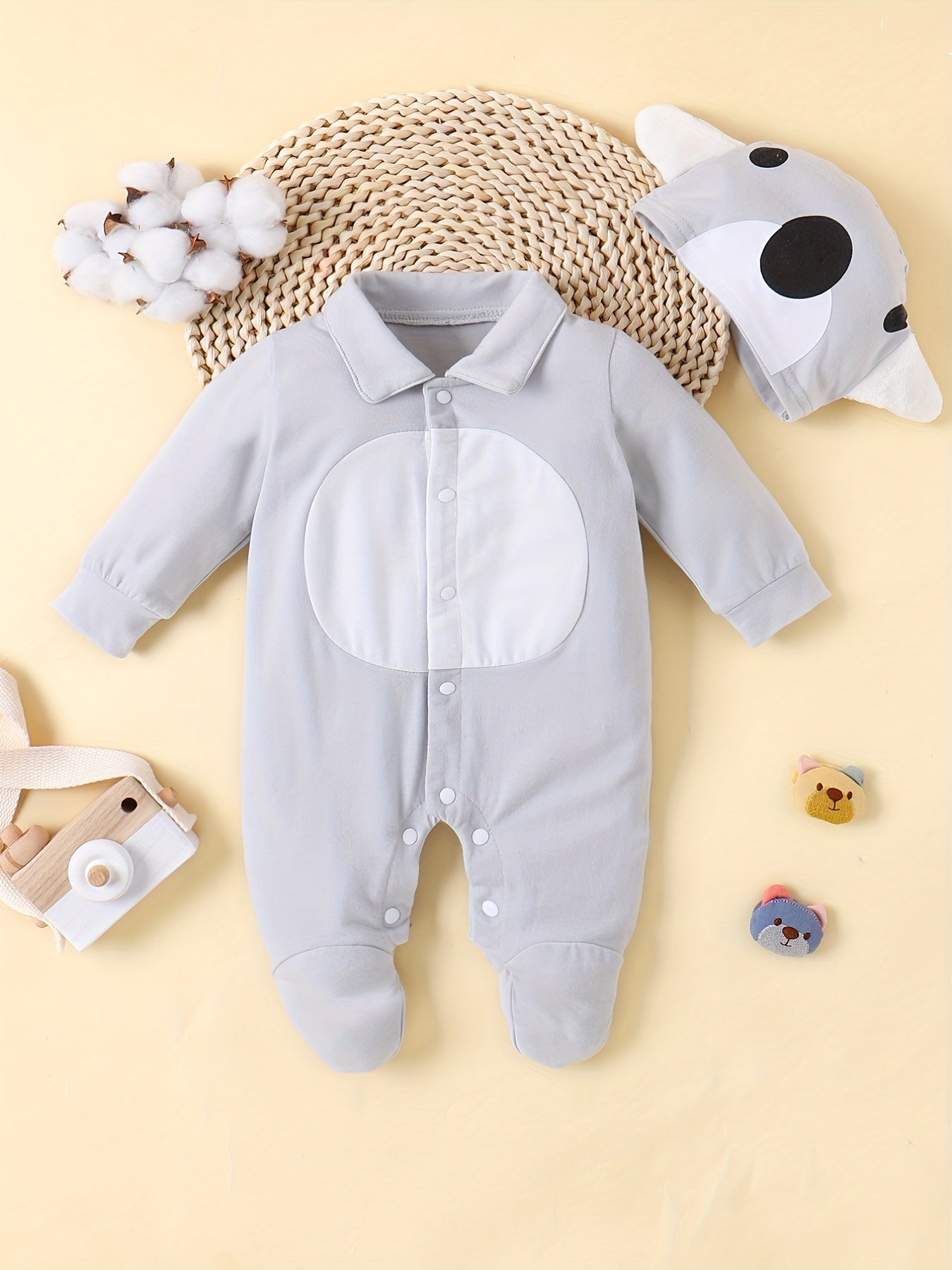 Baby Footed Bodysuit & Hat Animal Shape 2pc Set