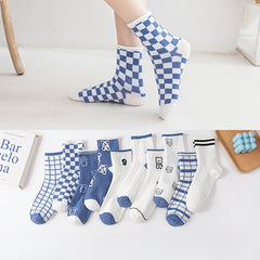 Bear Print Crew Socks Plaid Stockings 6 8 10 Pairs