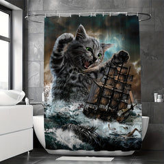 Cat Siren Sailboat Shower Curtain - Fun Bathroom Decor