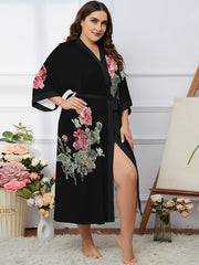 Floral Print Plus Size Long Sleeve Nightgown