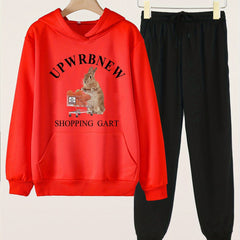 2pcs Bunny Graphic Hoodies with Jogger Pants Set for Girls