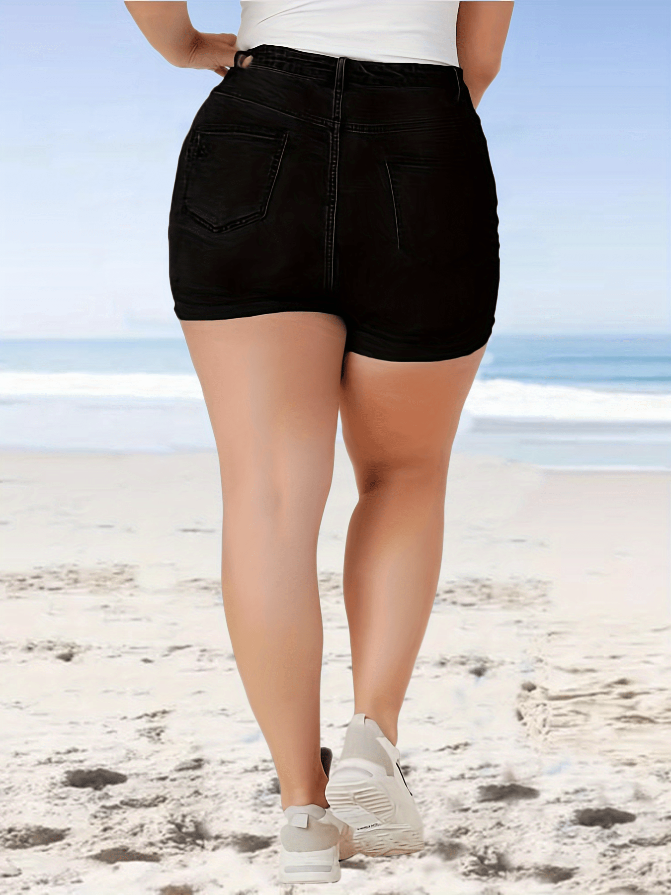 Plus Size High Rise Stretchy Denim Shorts