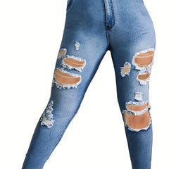 Plus Ripped High Rise Button Fly Skinny Jeans