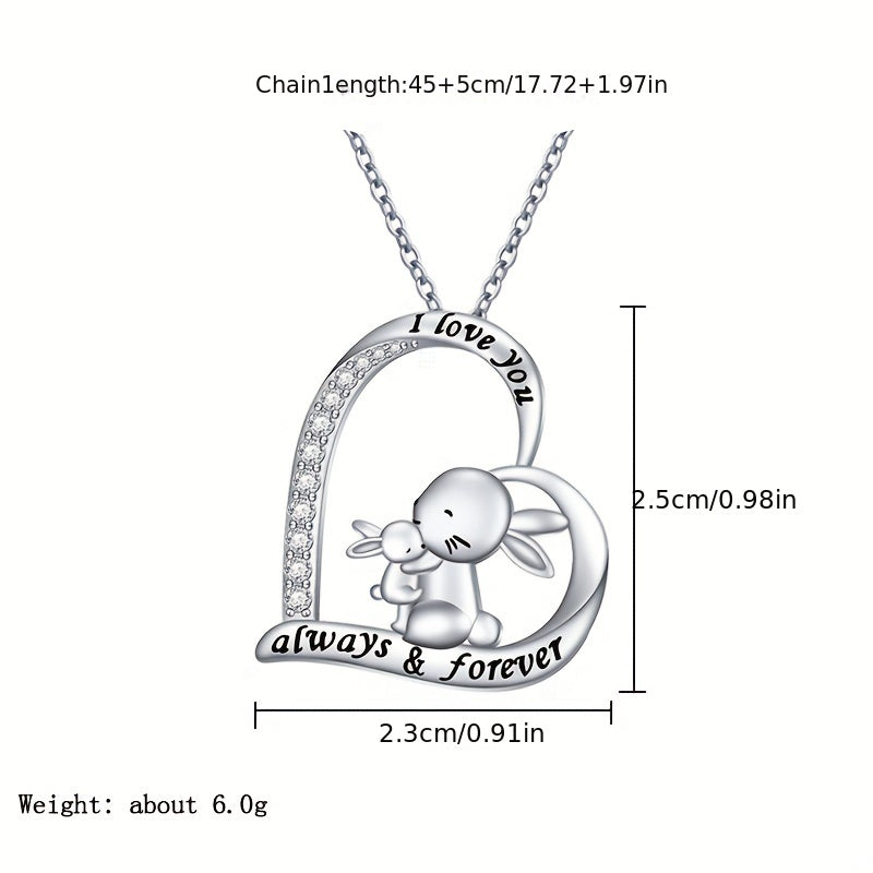 Rabbit Heart Pendant Necklace for Girls
