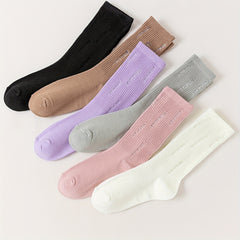 Women's Plus Size Crew Socks Set - Ripped Minimalist Solid Crew Socks 6pcs