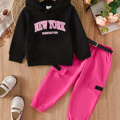 YORK Girl's Hoodie & Cargo Pants Set for Toddler Kids