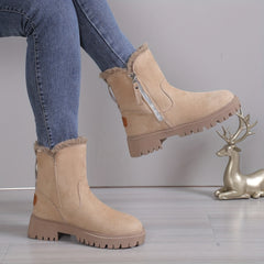 Women's Side Zipper Solid Snow Boots Flat Wear Resistance Non Slip Walking Boots