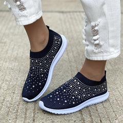Women's Rhinestone Slip-On Sock Sneakers Low Top Shoes