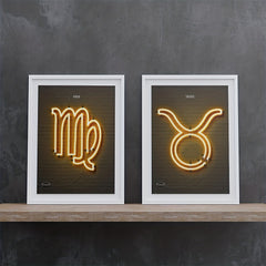 Yellow Neon Zodiac Sign Poster Kids Home Decor