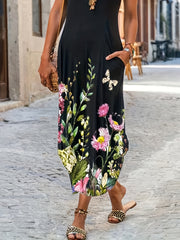 Women's Plus Floral Print Short Sleeve Dress With Pockets