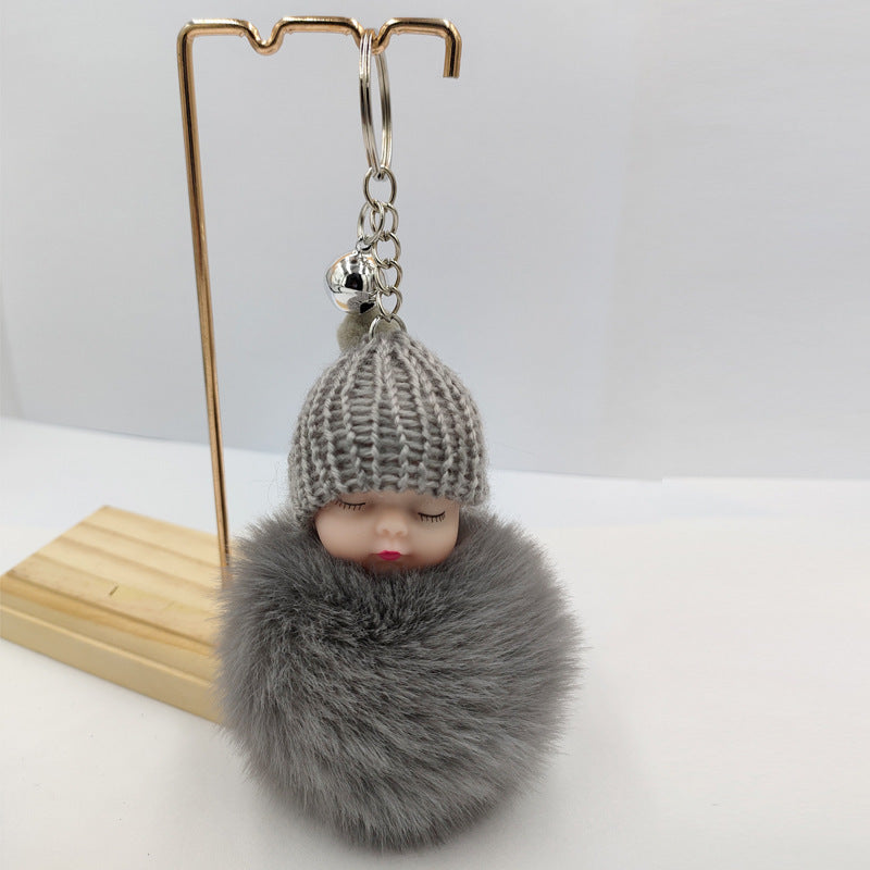 Zircon Rabbit Fur Ball Keychain for Girls