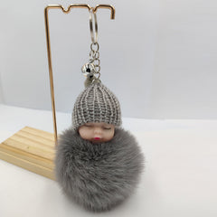 Zircon Rabbit Fur Ball Keychain for Girls