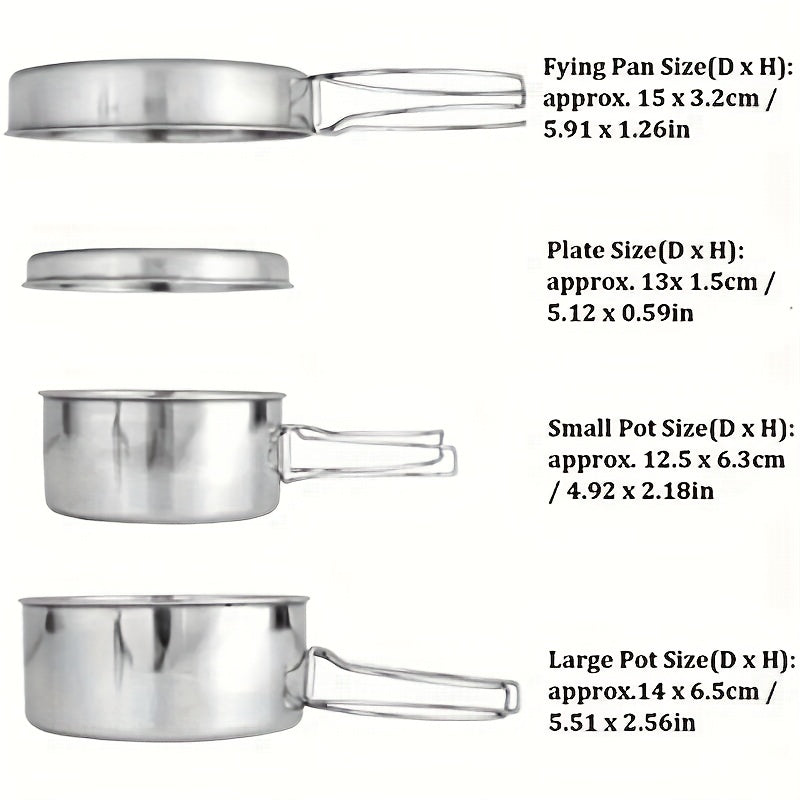 4pcs Stainless Steel Cookware Set Lightweight Cooking Kit for Camping