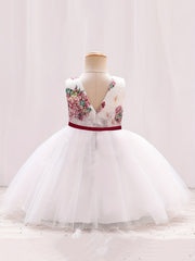 Baby Girls Floral Embroidery Bowknot Sleeveless Mesh Princess Dress
