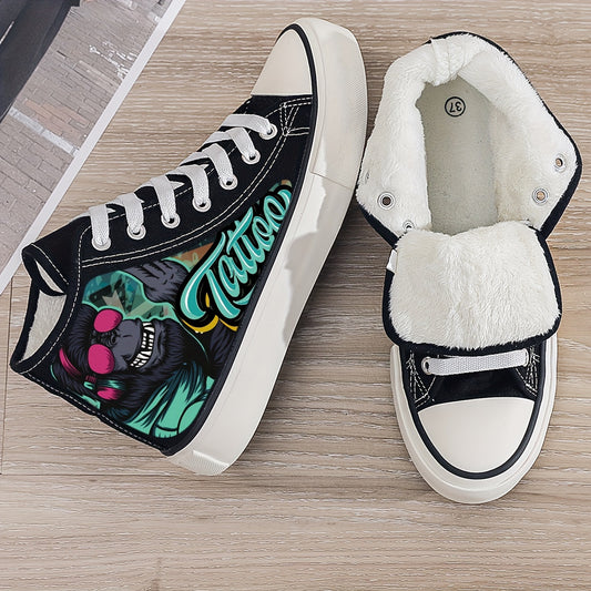 Print Plush Lined Chunky Canvas Sneakers