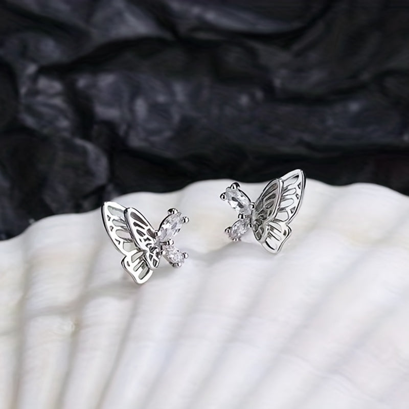 Butterfly Stud Earrings Double Layer Daily Accessories