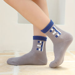 5 Pairs Boys Casual Number Graphic Print Soft Socks For Spring Summer Kids Teen