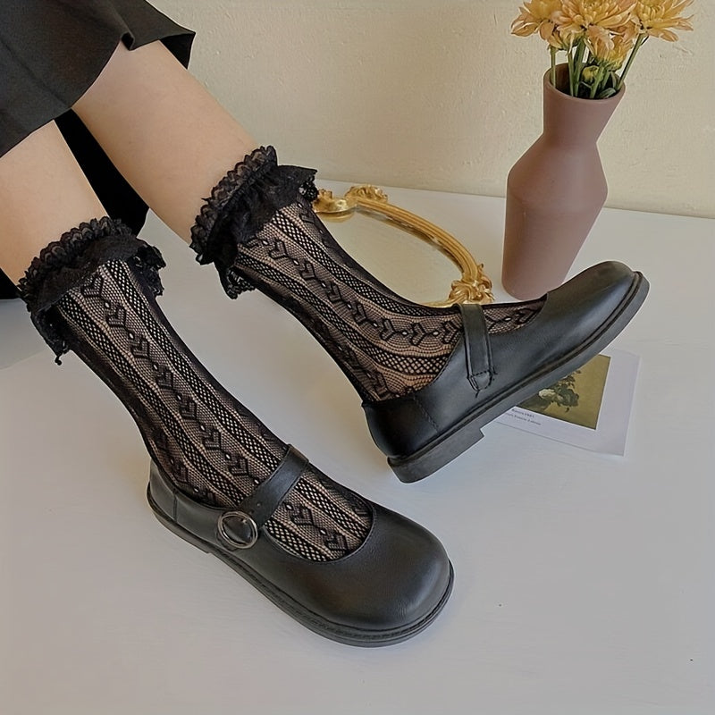 Heart Print Ruffle Socks Lace Women's Stockings