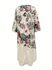 Colorblock Tropical Print Maxi Dress