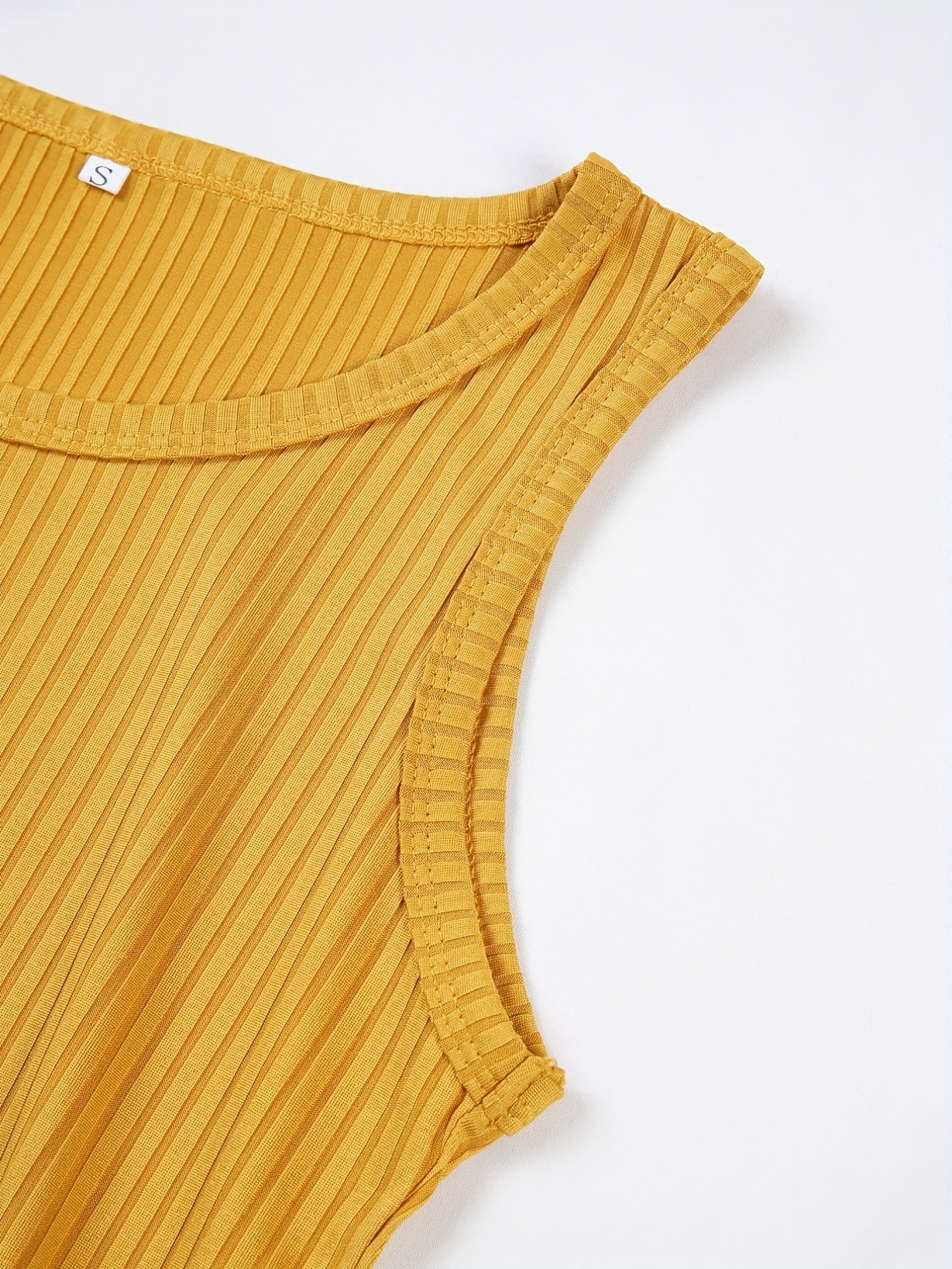 Ribbed Tank Top Crew Neck Sleeveless Summer Casual Top