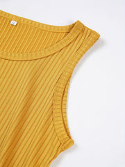 Ribbed Tank Top Crew Neck Sleeveless Summer Casual Top