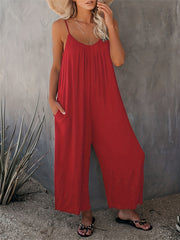 Boho Ruched Wide Leg Jumpsuit Sleeveless