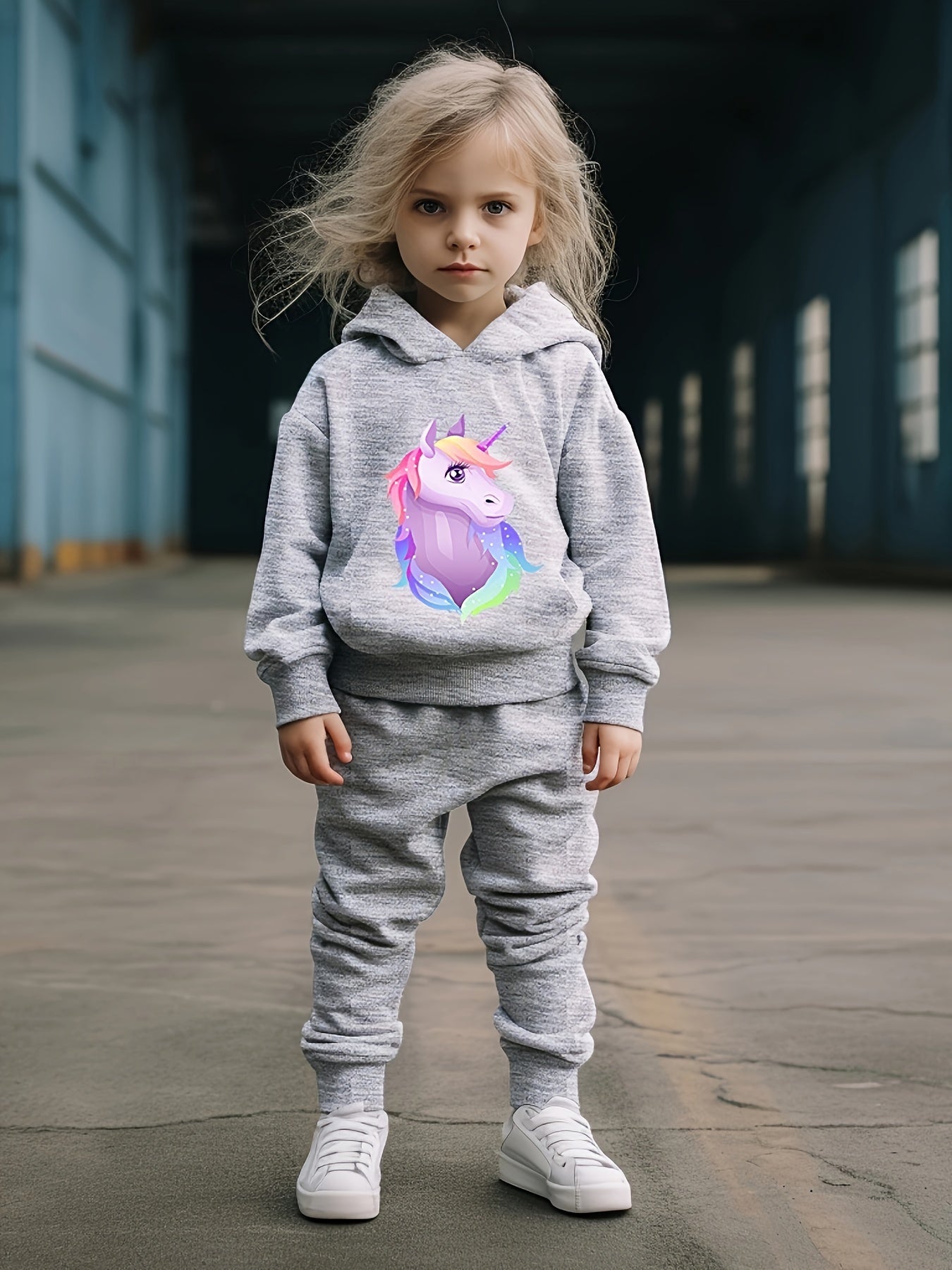 Girls 2pc Unicorn Hoodie & Solid Sweatpants Set Kids Clothes