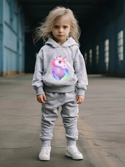 Girls 2pc Unicorn Hoodie & Solid Sweatpants Set Kids Clothes