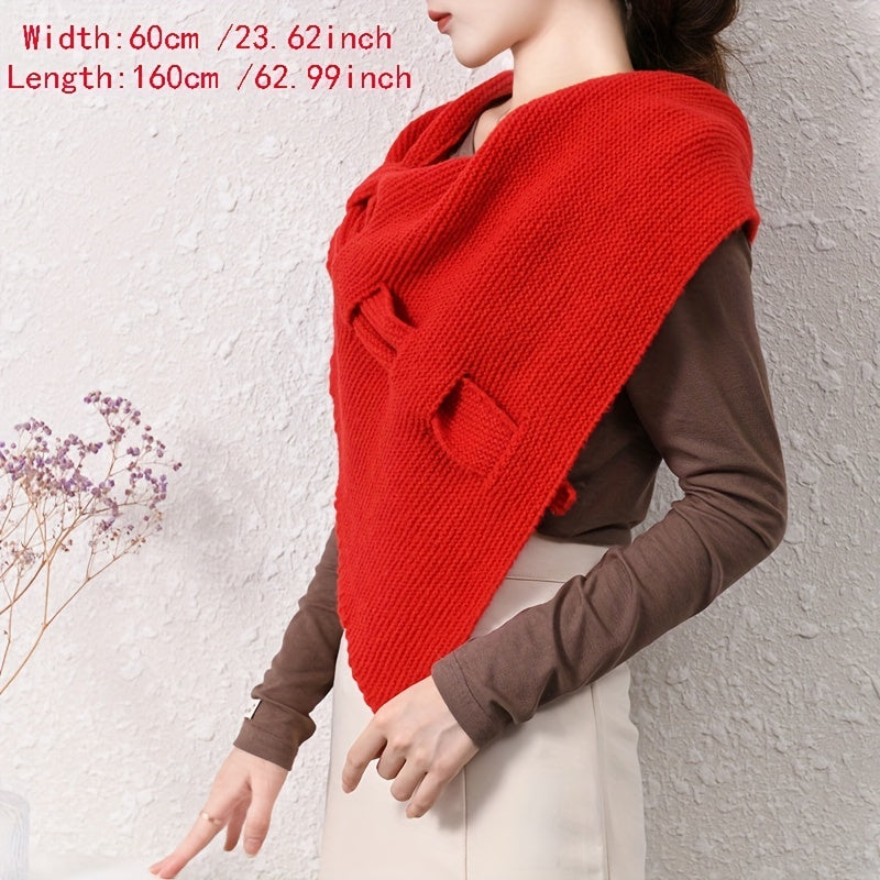 Hollow Knot Shawl Solid Cashmere Warm Wrap Outdoor Neck Collar Cape