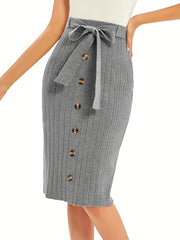Button Decor Knit Skirt for Women
