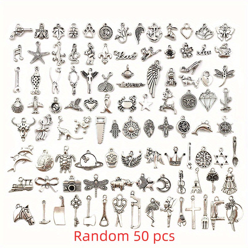 50Pcs Silvery Charms Tibetan Metal Charms Pendants DIY Jewelry Making