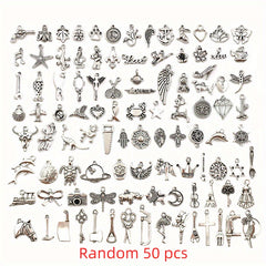 50Pcs Silvery Charms Tibetan Metal Charms Pendants DIY Jewelry Making