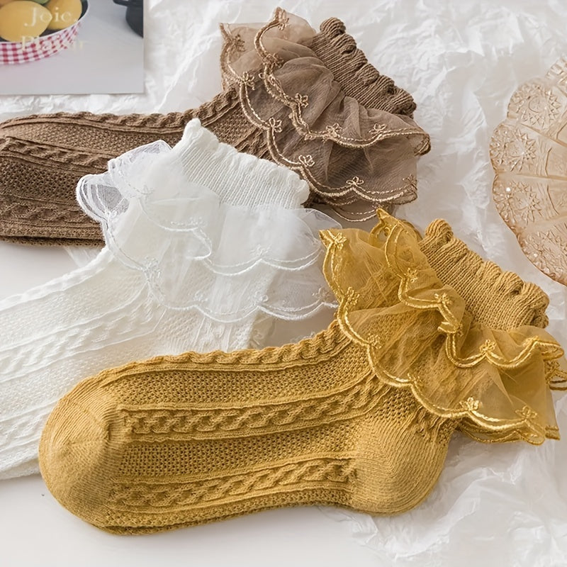 Baby Girls Lace Brim Cotton Socks for Autumn & Winter