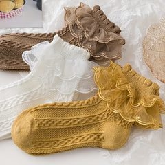 Baby Girls Lace Brim Cotton Socks for Autumn & Winter