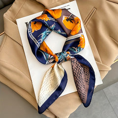 70 0cm Plant Printed Silk Square Scarf
