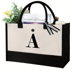 Letter Pattern Handbag Tote Bag Canvas Shopping Bag Large Capacity Travel Bag