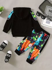 Boys Stitching Outfit Graphic Pullover Top & Pants Toddler Baby 2pcs Set