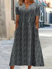 Dalmatian Print Short Sleeve Dress with Pockets