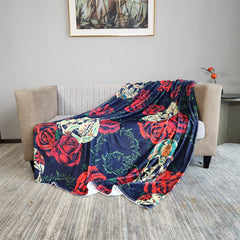 Skull Rose Pattern Blanket Flannel Warm Leisure Blanket