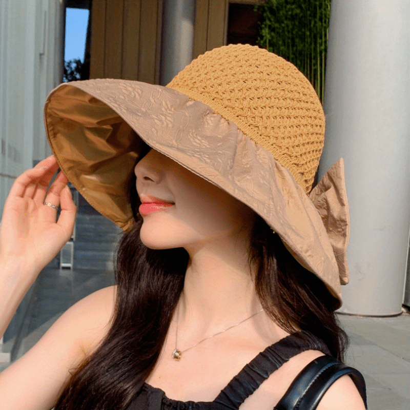 Flower Embossed Foldable Sun Hat UV Protection Stitching Bucket Hat