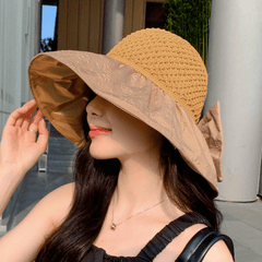 Flower Embossed Foldable Sun Hat UV Protection Stitching Bucket Hat