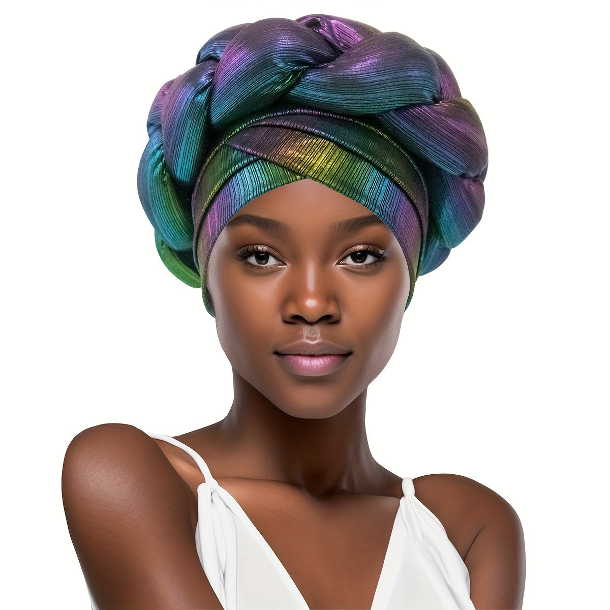 Colorful Laser Sparkly Braided Chemo Cap Pre-Tied Turban