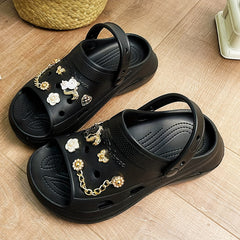 Women's Charms Platform Clogs Open Toe Slides Shoes