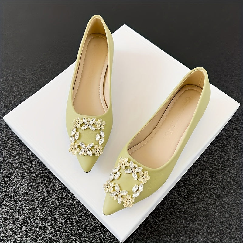 Women's Rhinestone Slip On Chunky Heel Shoes